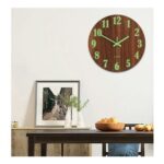 Living & Home Wooden Luminous Quartz Non-Ticking Wall Clock, Free P&P