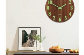 Living & Home Wooden Luminous Quartz Non-Ticking Wall Clock, Free P&P