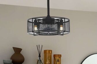 Living and Home 8 Blade Black Industrial Mesh Ceiling Fan Light 15 inch with code