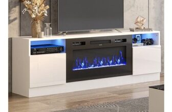 Living and Home White 2 Door 2 Shelf Fireplace TV Unit