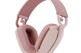 Logitech Zone Vibe 100 Lightweight Wireless Over-Ear Headphones with Noise-Cancelling Microphone – Pink or White