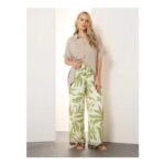 Long Tall Sally Green Printed Wide Leg Trousers