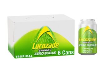 Lucozade Energy Zero Sugar Tropical 330ml Can Pack-6
