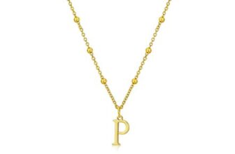 Lunvky Silver Initial Necklace, 14k Gold-Plated Name Pendant