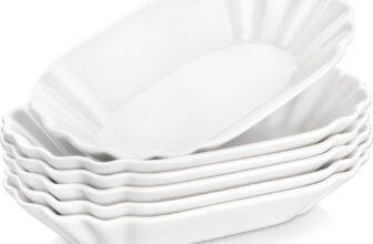 MALACASA Serving Platter, Small Serving Dishes Set of 6, 7.8 X 4.7 Mini Porcelain Serving Plates, Potato Chip Plates for Party, Dishwasher and Microwave Safe, Series Regular