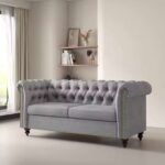 MCC Direct Victoria Large 2 Seater Chesterfield Sofa Button Back Linen Fabric Couch with Raised Base w/code Mcc Outlet Store UK stock