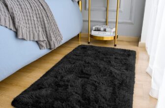 MOONLIGHT20015 Rugs Living Room Black Area Rugs for Bedroom Non Slip Fluffy Shaggy Rug Super Soft Small Thick Pile Non-Shedding Plush Carpet for Lounge, 60cm x 110cm