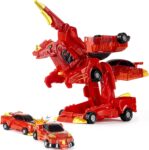 Magnetic Transformer Car Toys, 2 in 1 Crash Transform into Dinosaur Car Toys, Collision Transforming Car Birthday Easter Party Gifts for 3 4 5 6 7 8 Years Old Kids Boys Girls, Red