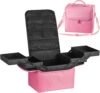 Makeup Box Large Beauty Manicure Storage Box Travel Vanity Case Train Cosmetic Box with Nylon Fabric Shoulder Strap Black 29x21x27cm (Pink)