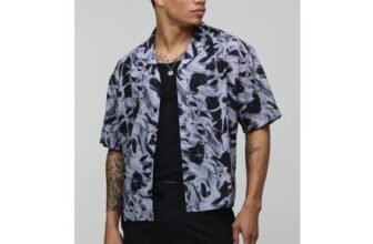 Man Oversized Boxy Mono Abstract Print Shirt