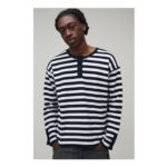 Man Regular Fit Henley Striped Knitted Long Sleeve T-Shirt
