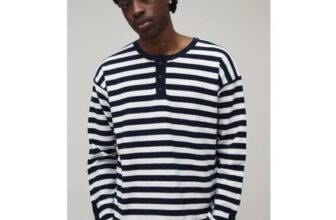 Man Regular Fit Henley Striped Knitted Long Sleeve T-Shirt