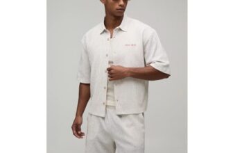 Man Stripe Seersucker Embroidered Boxy Oversized Shirt & Short Set