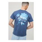 Man Washed Navy Regular Tonal Floral Print T-Shirt