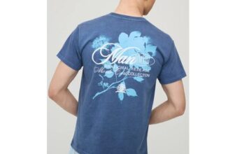 Man Washed Navy Regular Tonal Floral Print T-Shirt