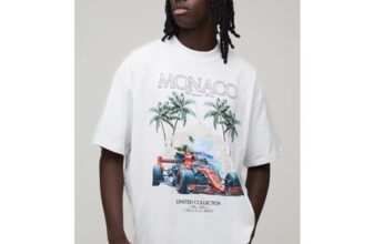 Man White Oversized Monaco Racing Print T-Shirt