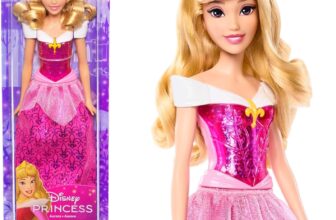 Mattel Disney Princess Dolls, Aurora Sleeping Beauty Posable Fashion Doll with Sparkling Clothing and Accessories, Disney Movie Toys, HLW09