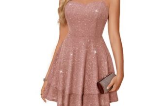 Meetjen Womens Spaghetti Straps Sequin Backless Prom Dress Pink XL