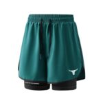 Mens 2-in-1 Running Shorts, Quick-Dry, Breathable, 5-Inch, Army Green, XS