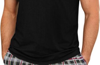 Mens Pyjamas Set Short Sleeve Cotton Loungewear Crew Neck T-Shirt and Plaid Shorts with Pockets Loose Fit Summer Nightwear S-4XL