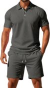 Mens Shorts and T Shirt Sets Summer 2 Piece Co Ord Outfits Lightweight Short Sleeve Polo Shirt and Drawstring Pockets Shorts Casual Tracksuit