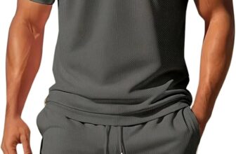 Mens Shorts and T Shirt Sets Summer 2 Piece Co Ord Outfits Lightweight Short Sleeve Polo Shirt and Drawstring Pockets Shorts Casual Tracksuit