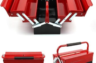 Metal Tool Box43x22x21cm3-Tier 5-Drawer Cantilever Toolbox Organizer – Heavy-Duty Red Metal Tool Storage Box with Carrying Handle,