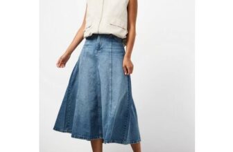 Mid Blue Denim Panelled Full Skirt