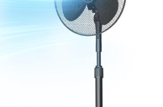 Midea MPF25MBUK 40W Pedestal Fan, 3 Speed Settings, 90 Oscillation, Adjustable Height Stand Fan, Powerful Airflow and Quiet Operation, Ideal For Home & Office, Black