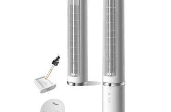 Midea MTF25FRWUK 40 Tower-Fan, Remote, 90 Oscillation, 4 Speeds, Quiet