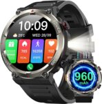 Military Smart Watch for Men Answer/Make Call,1.45 HD Fitness Watch with Flashlight,Compass,Heart Rate SpO2 Sleep, Smartwatch for iOS Android,120 Sports,960mAh Battery,IP68 Waterproof Step Counter