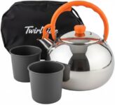 Mini Camping Kettle 304 Stainless Steel Portable Tea Pot 0.6L with Heat Resistant Silicone Handles for Outdoor Picnic Fishing and Hiking Use