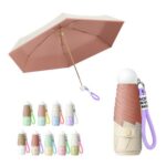 Mini Folding Travel Umbrella with Lanyard Keychain and Frosted Handle