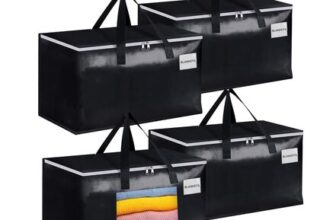 Minicoco 4-Pack 90L Clothes Storage Bags, Reinforced Handle, Black