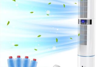 Mobile Air Conditioners, 4 IN 1 Tower Fan/Air Purifier/Humidifier/Evaporative Coolers 65W 60/360 Oscillation 1-24H Timer 3 Mode 8M/S Wind 4 Ice Box 10M Remote Control for Home Bedroom Office