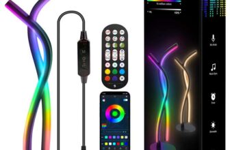 Modern LED Bedside Table Lamp with RGB Colour Changing, App & Remote Control, Music Sync, Dimmable Ambience Lighting