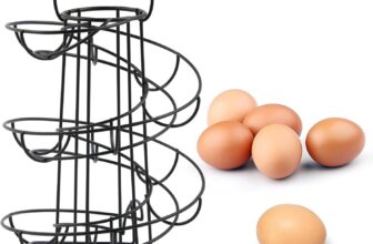 Modern Spiral Egg Holder – Holds 18 Eggs, Freestanding FIFO Wire Dispenser Rack for Compact Kitchen Countertop Storage