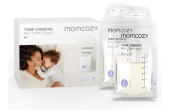 Momcozy 50-Count Temp-Sensing Self-Standing Breast Milk Storage Bags, 6oz