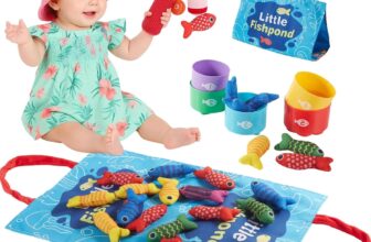 Montessori Toys for 1 Year Old Boys Girls, 10 in 1 Fabric Fishing Game with Stacking Cups, Number Counting Color Sorting Shape Learning Sensory Baby Toys Gift for 1 2 3 Year Old Kids