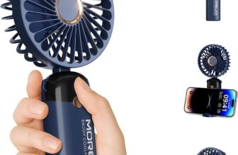 Morelax Hand Held Fan, Portable Handheld USB Rechargeable Mini Fan with 6 Speeds, 90 Foldable Desk Fan with LED Display, 4000mAh 5-in-1 Personal Pocket Fan for Home Office Bedroom Outdoor Travel,Blue