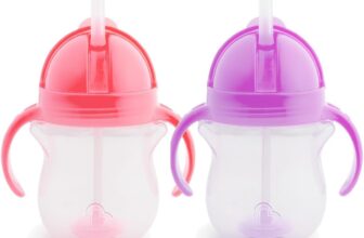 Munchkin Click Lock Tip & Sip Straw Cup Set 2 Pack Baby & Toddler Sippy Cups with Straw BPA Free Non Spill Cup Dishwasher Safe Baby Straw Cup Weighted Straw Childrens Cups 7oz/207ml Pink/Purple