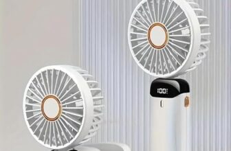 N15 Portable Hand Held Fan,USB Rechargeable with 5 Speeds Battery OperatedFoldable Desktop with LED Display (White)