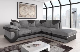 NEW LARGE DINO CORNER SOFA JUMBO CORD GREY BLACK OR BEIGE BROWN LEFT OR RIGHT(Grey Black right). Fire resistant as per British Standards, foam filled seats for comfort.