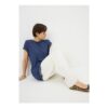 Navy Asymmetric Lace Trim Top – 8