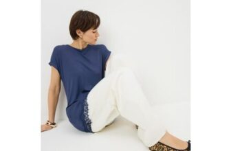 Navy Asymmetric Lace Trim Top – 8