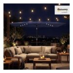 Navy Outsunny 3 X 2 M Garden Parasol Umbrella with LED Solar Light & Cover