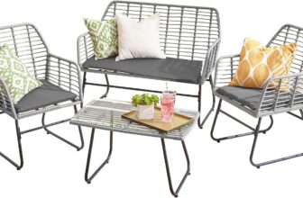 Neo Garden Patio Furniture Wicker Rattan Chair Table Sofa Outdoor Indoor Balcony Conservatory Cushion Set (Dark Grey)