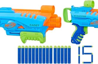 Nerf Elite Jr Ultimate Starter Set, 2 Easy Play Toy Foam Blasters, 15 Nerf Elite Darts, 2 Targets, Kids Outdoor Games
