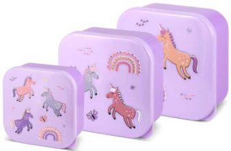 Nesting Snack Pots for Kids, Purple Unicorn Snack Boxes Pack of 3 – with Prime