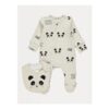 Neutral Panda Zip Fasten Sleepsuit and Bib Set